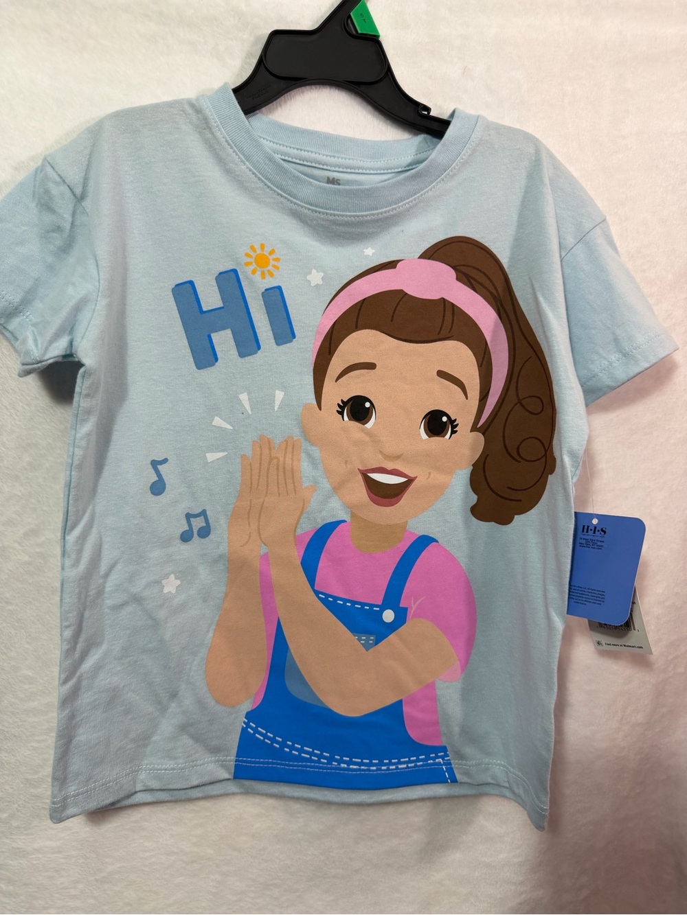 Girls' Light Blue Graphic Tee with Pink Accent